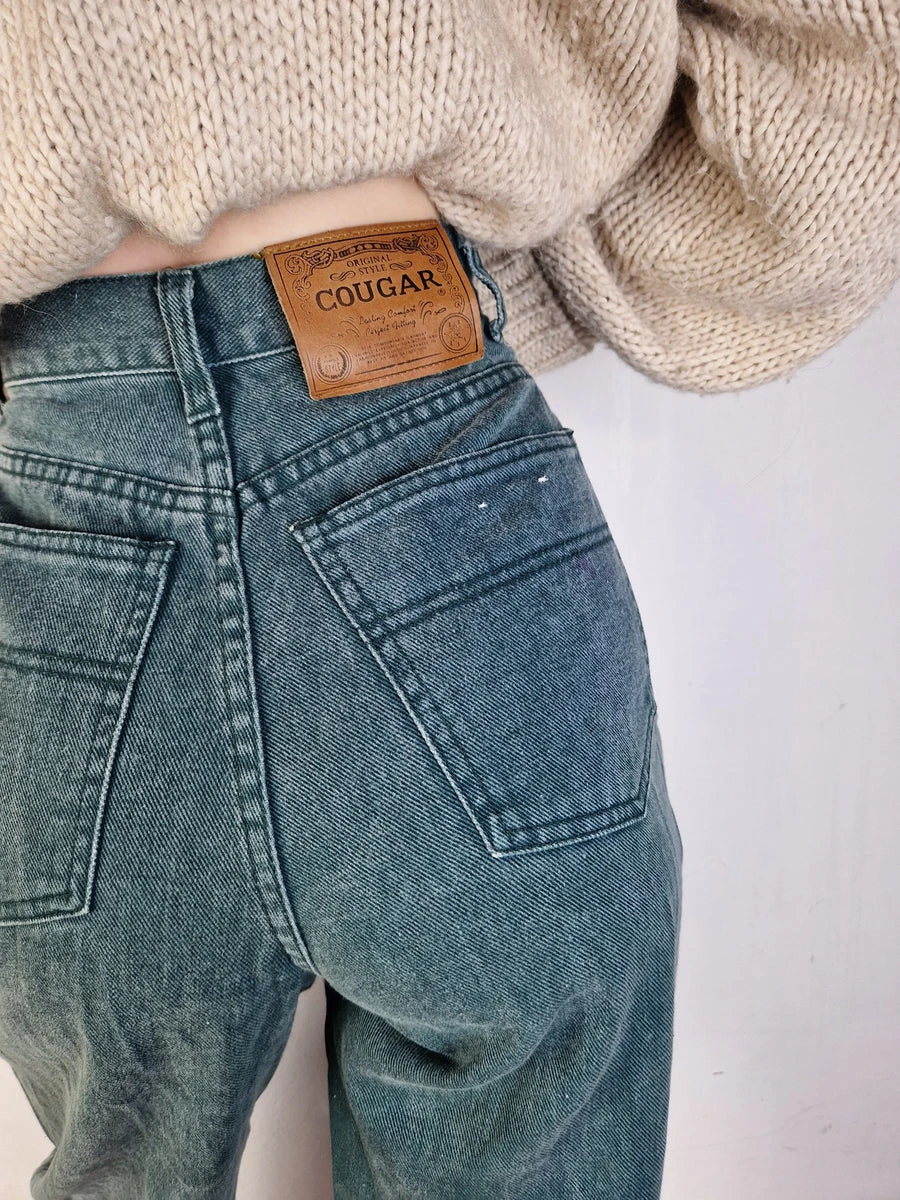 Vintage Cougar Jeans High Waist Grün (38) XS-S 4 Vintage Cougar Jeans High Waist Grün (38) XS-S – Bild 2