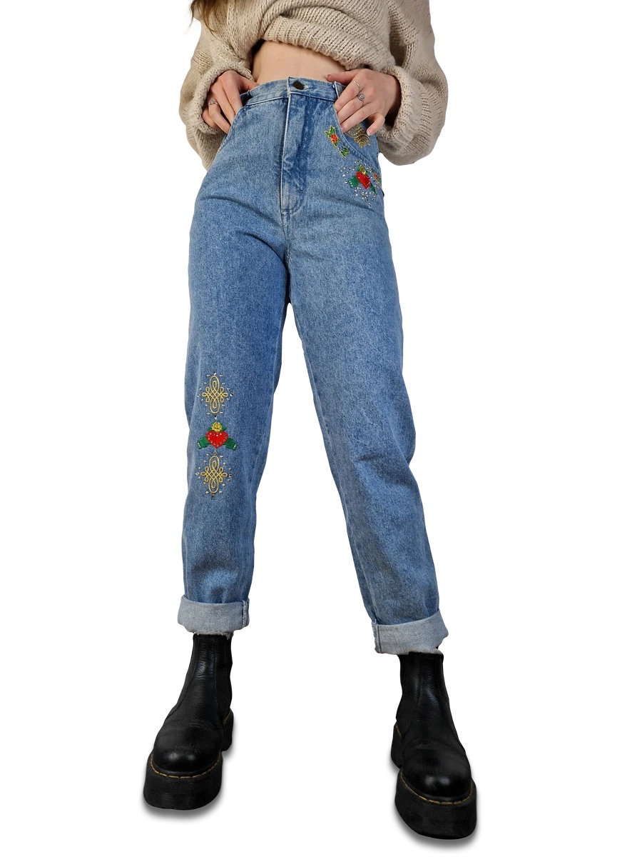 Vintage Designer Mom Jeans Bestickt High Waist Light Washed Denim Deadstock 36 2 Vintage Designer Mom Jeans Bestickt High Waist Light Washed Denim Deadstock 36