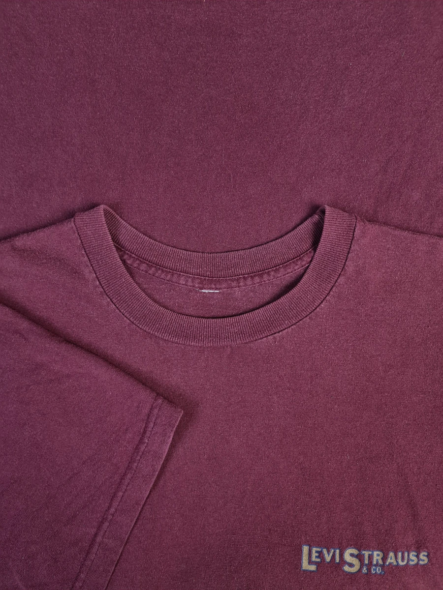 Vintage Levis Shirt Bedruckt Burgunderrot L-XL 4 Vintage Levis Shirt Bedruckt Burgunderrot L-XL – Bild 2